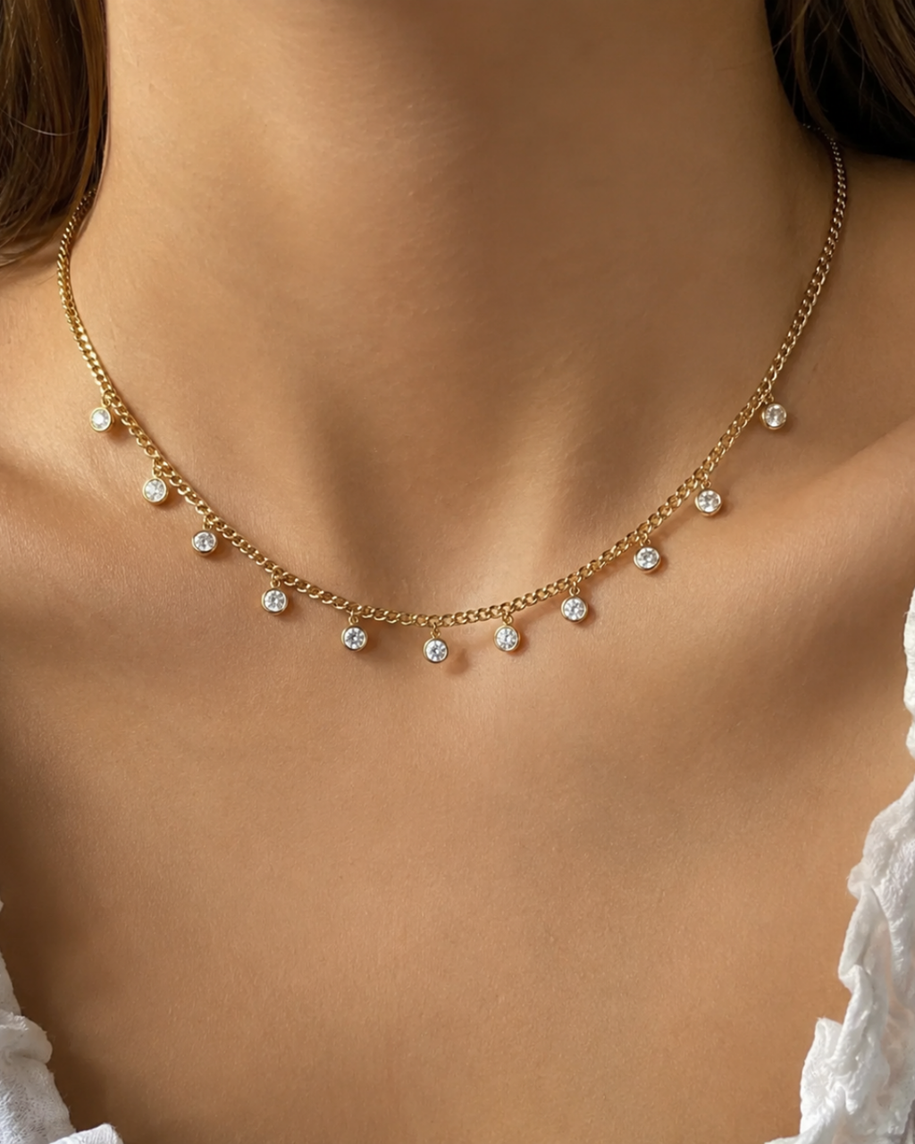 Gold Steel 18K Plated Halo Drift Necklace For Women