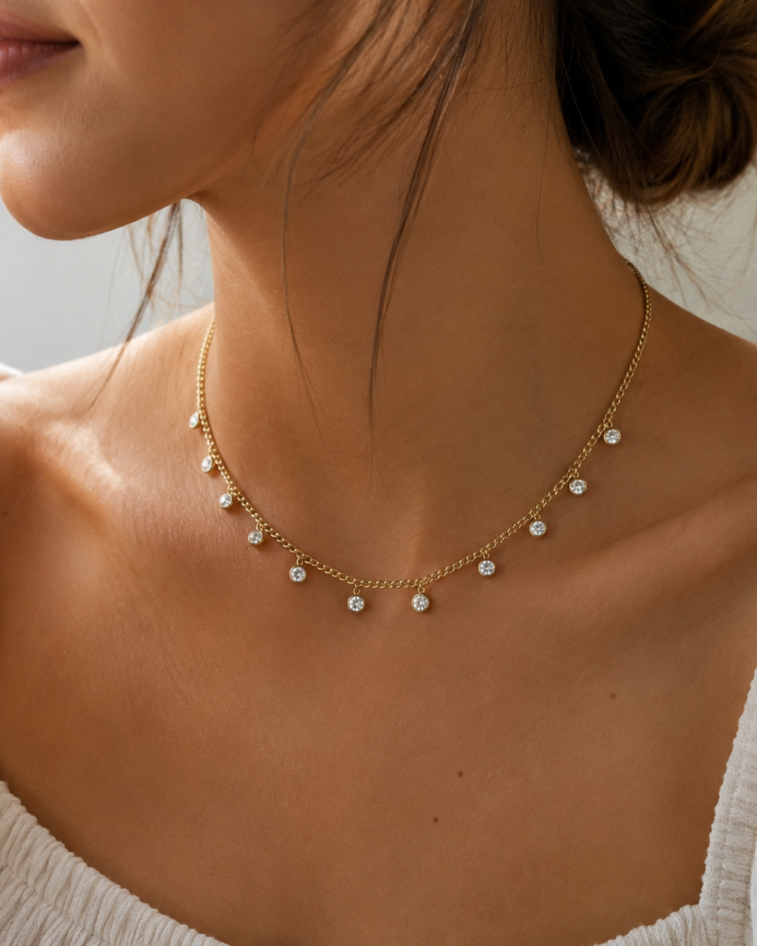 Gold Steel 18K Plated Halo Drift Necklace For Women