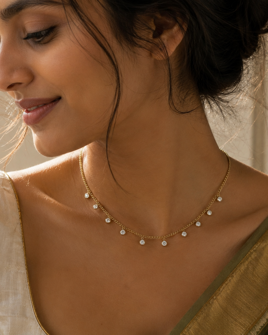 Gold Steel 18K Plated Halo Drift Necklace For Women