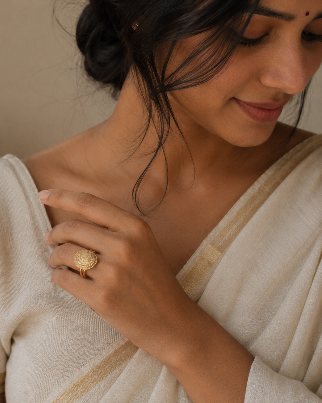 Gold 18K Plated Steel Halo Weave Ring For Women