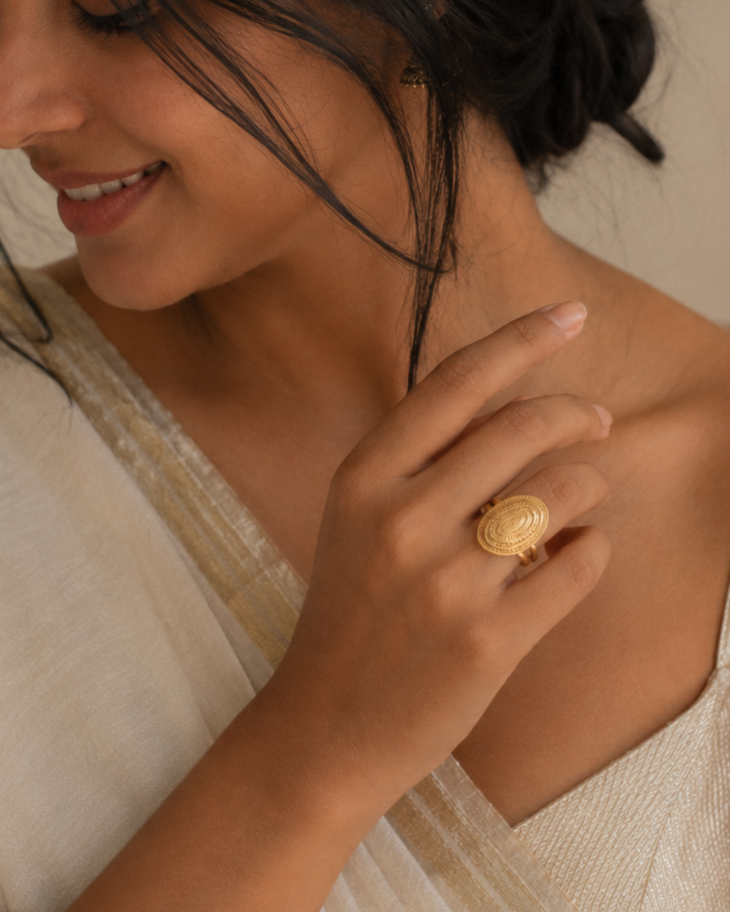 Gold 18K Plated Steel Halo Weave Ring For Women