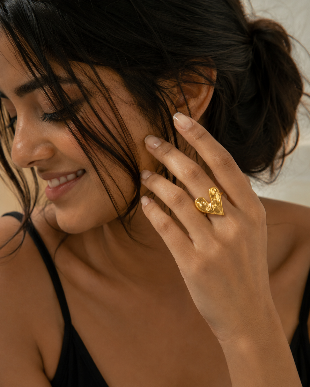 Gold Steel 18K Plated Heart Shaped Open Ring For Women