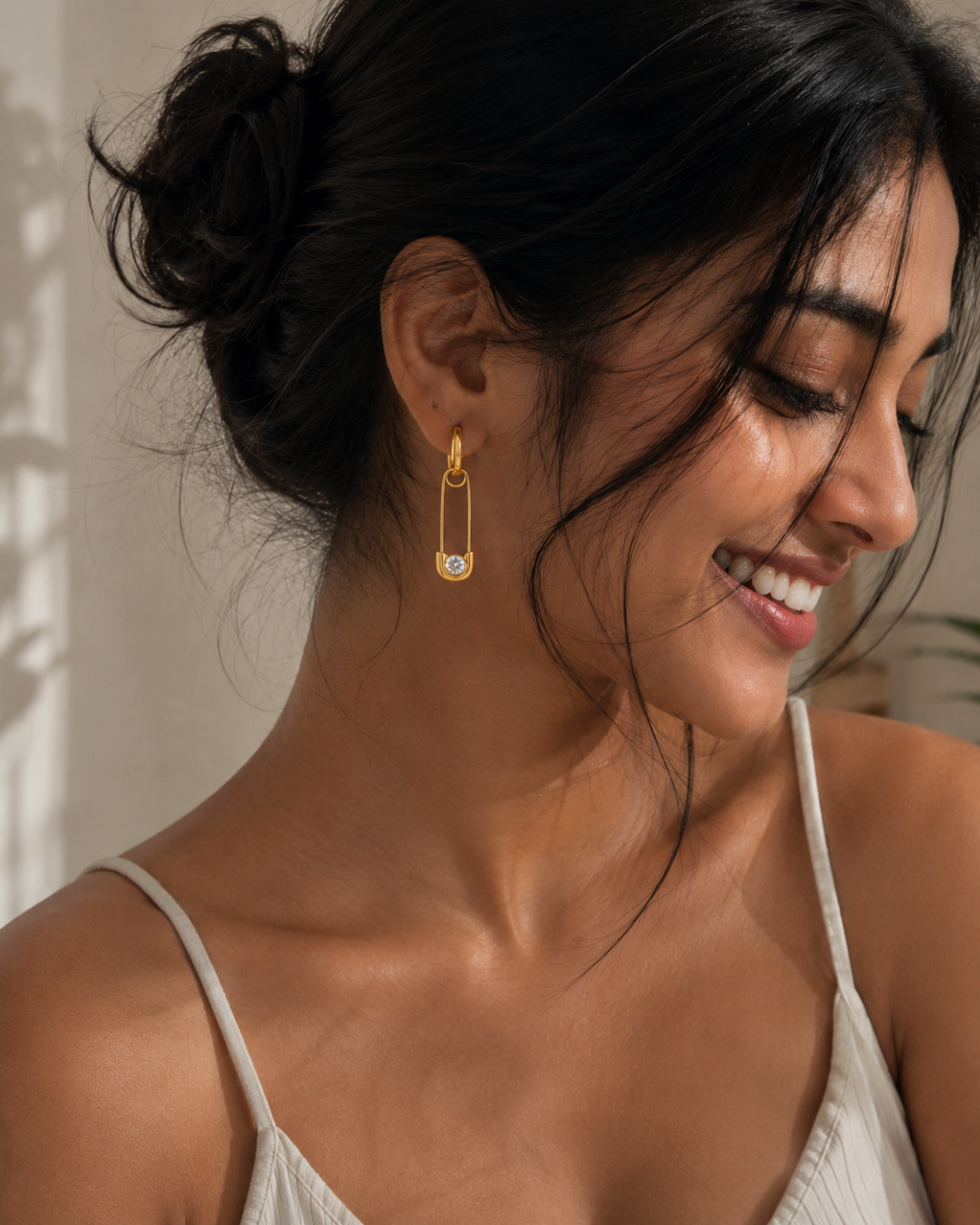 Gold 18K Plated Steel Vertical Drop Earrings For Women