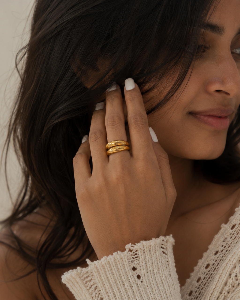 Gold 18K Plated Steel Layered Curve Ring For Women