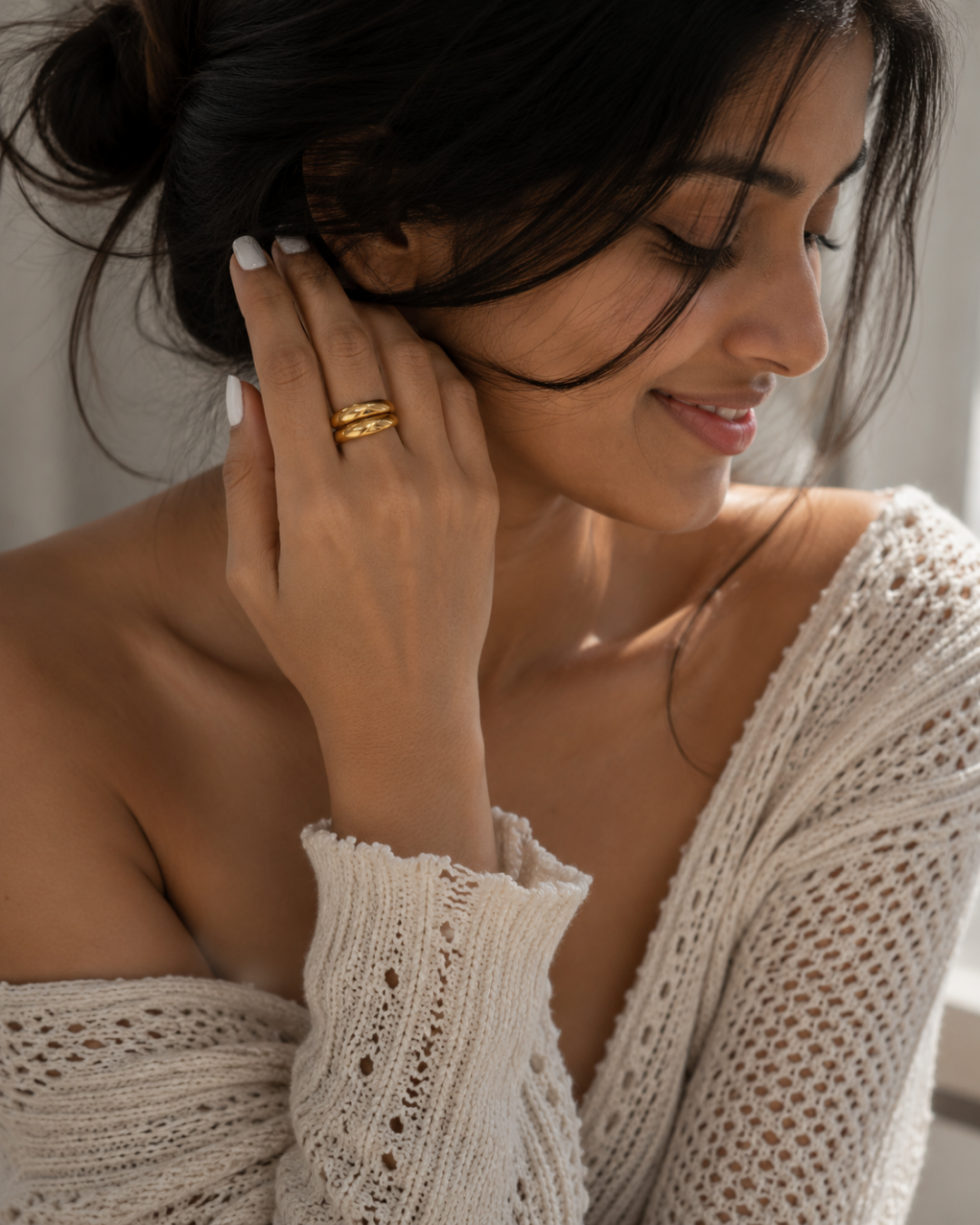 Gold 18K Plated Steel Layered Curve Ring For Women