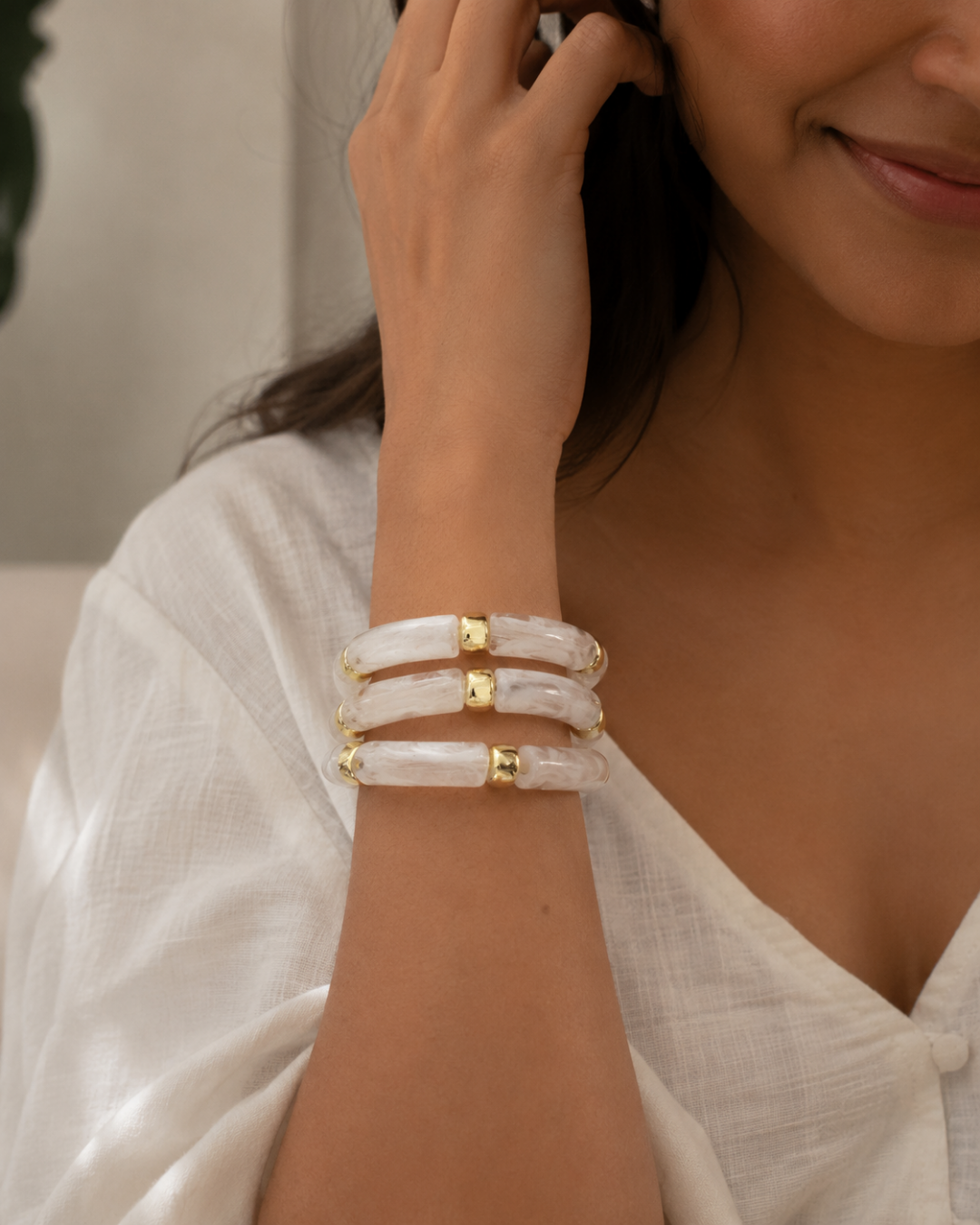 Gold Stainless Steel Geometric Arc Bangles For Women (Pack of 3)