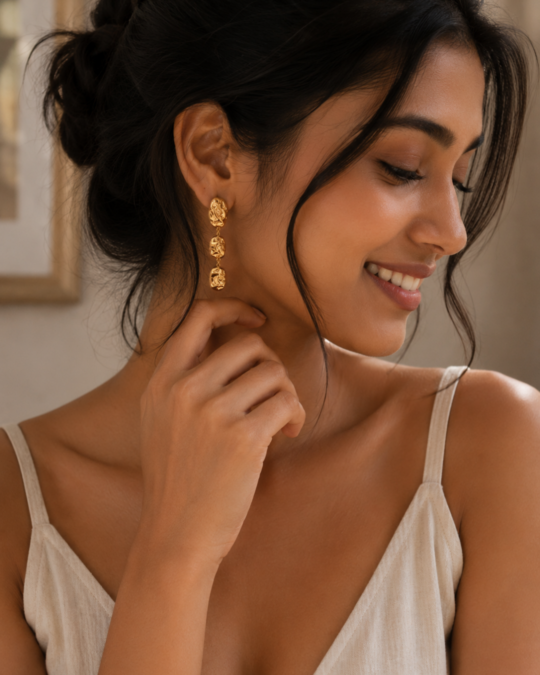 Gold Steel 18K Plated Molten Drop Earrings For Women