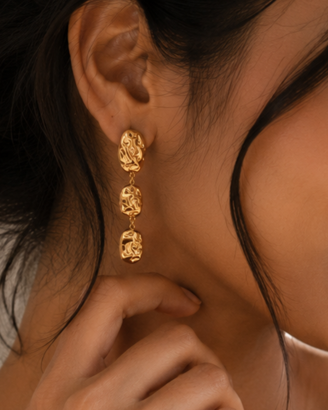 Gold Steel 18K Plated Molten Drop Earrings For Women
