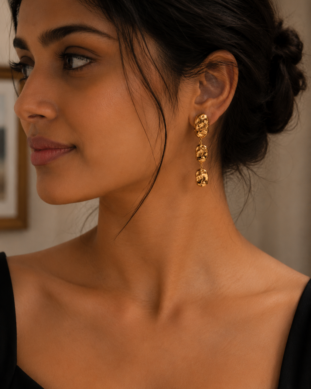 Gold Steel 18K Plated Molten Drop Earrings For Women
