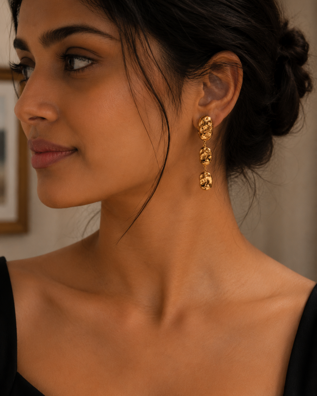 Gold Steel 18K Plated Molten Drop Earrings For Women
