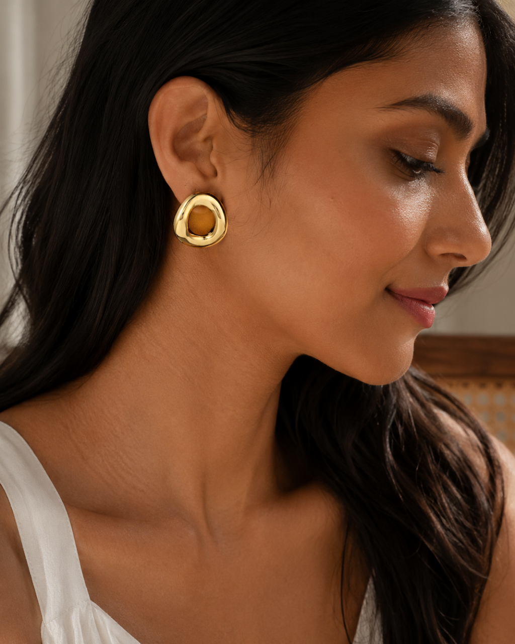 Gold 18K Plated Steel Molten Halo Earrings For Women