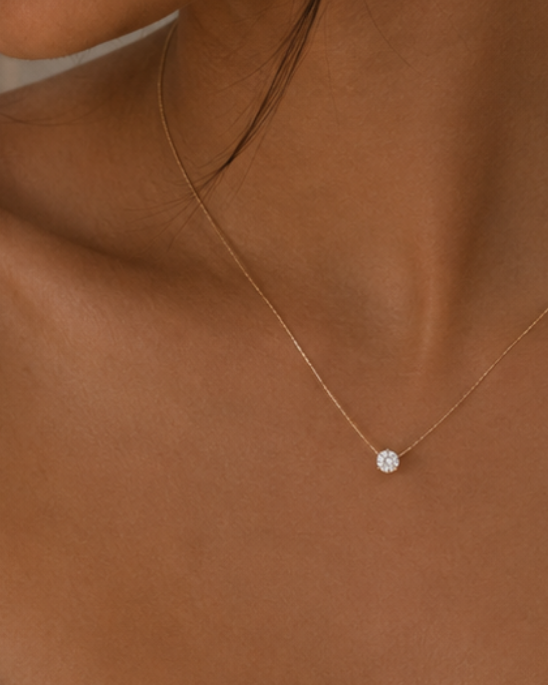 Gold Steel 18K Plated Zircon Pendant Necklace For Women