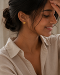 Gold Steel 18K Plated Petal Bloom Stud Earrings For Women