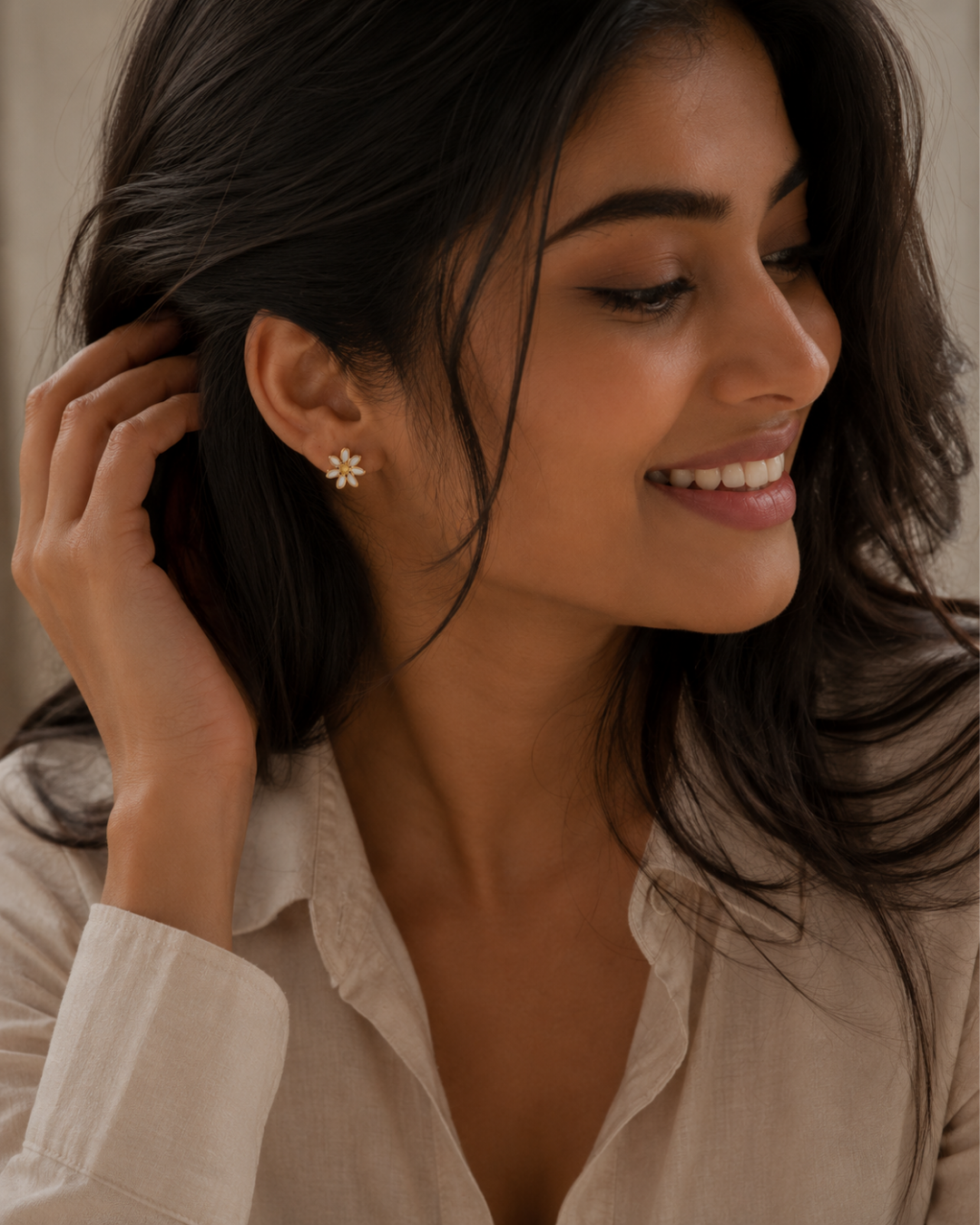 Gold 18K Plated Steel Floral Stud Earrings For Women