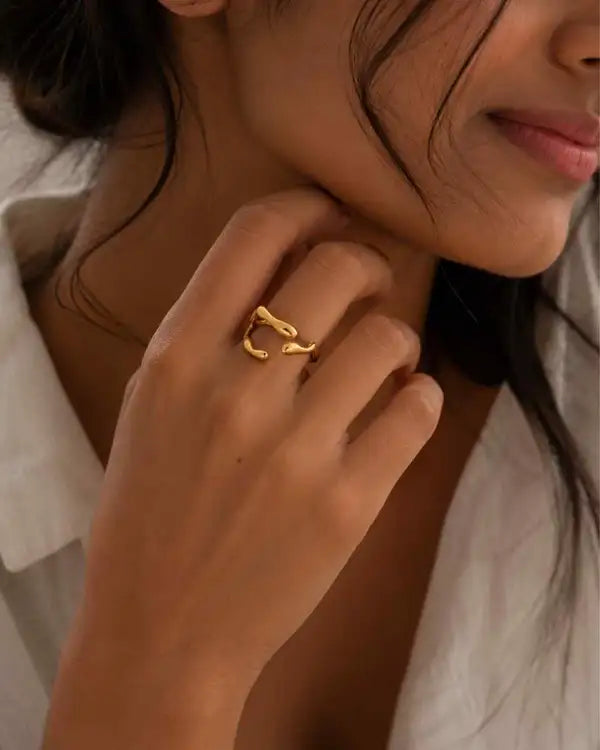 Gold Stainless Steel Sculptural Flow Ring For Women