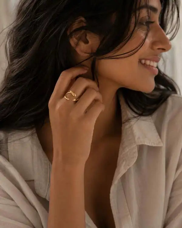 Gold Stainless Steel Sculptural Flow Ring For Women