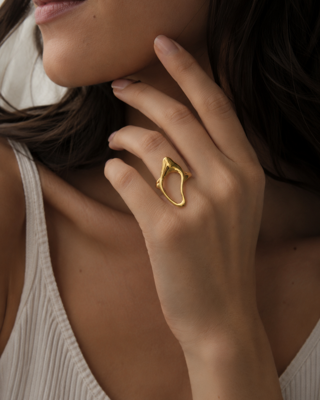 Gold Steel 18K Plated Auralis Flow Open Ring For Women