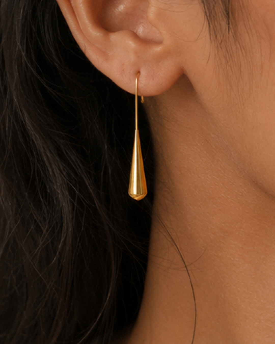 Gold Stainless Steel Tapered Ripple Drop Earrings For Women