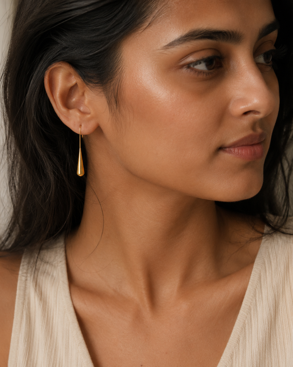Gold Stainless Steel Tapered Ripple Drop Earrings For Women