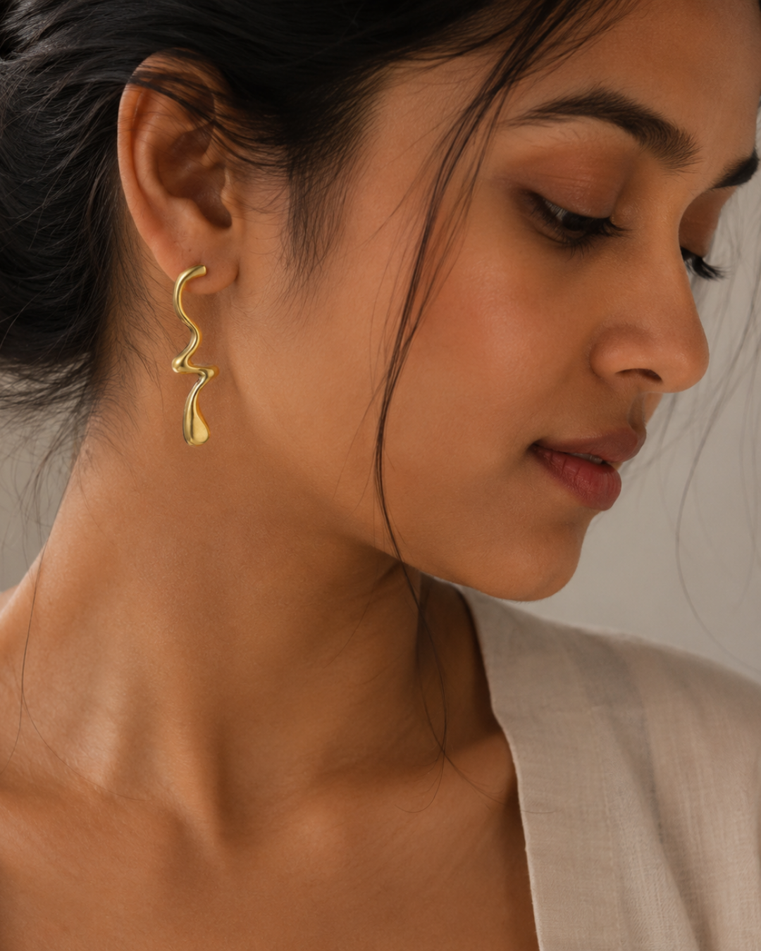 Gold Steel 18K Plated Ripple Flow Earrings For Women