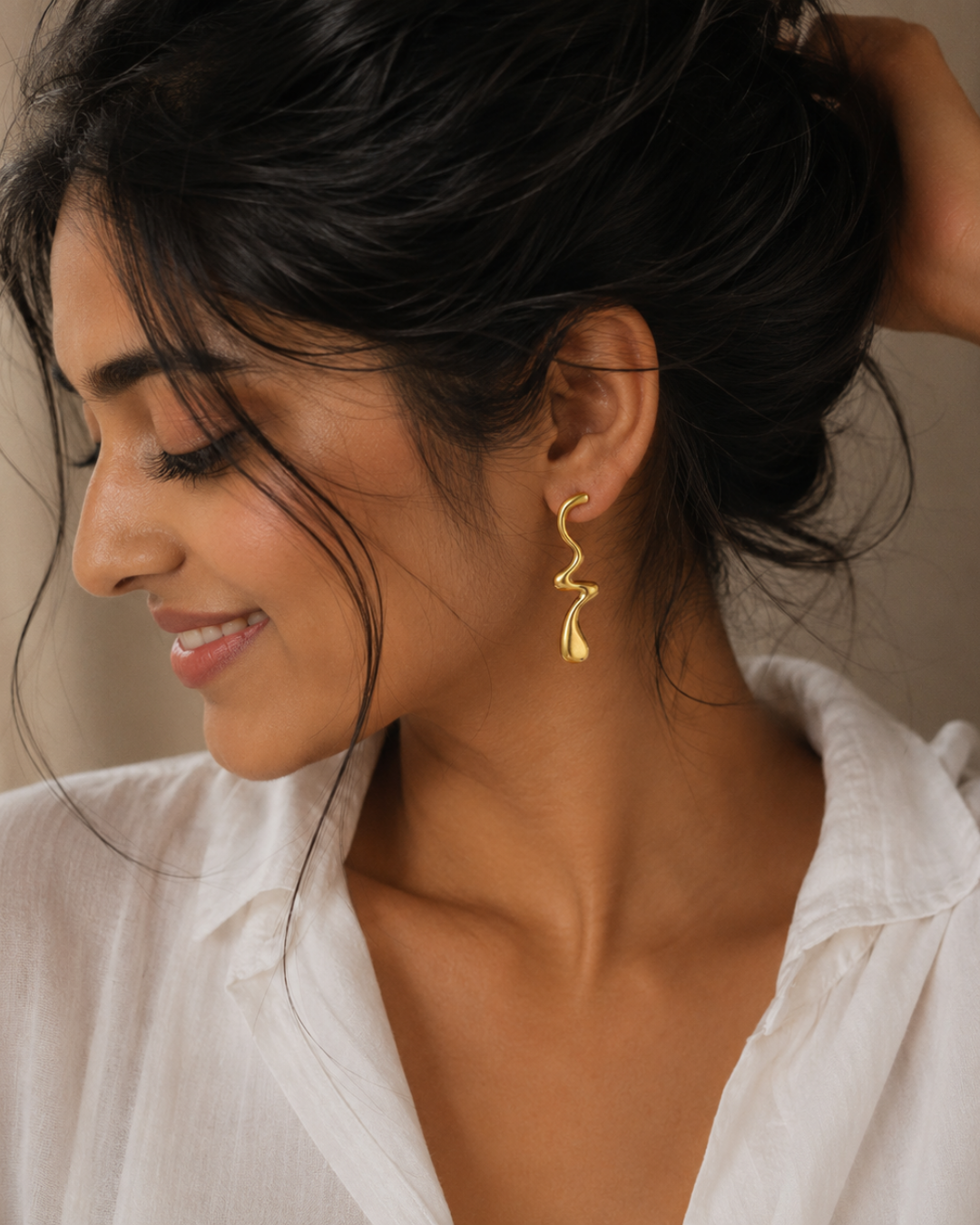 Gold Steel 18K Plated Ripple Flow Earrings For Women