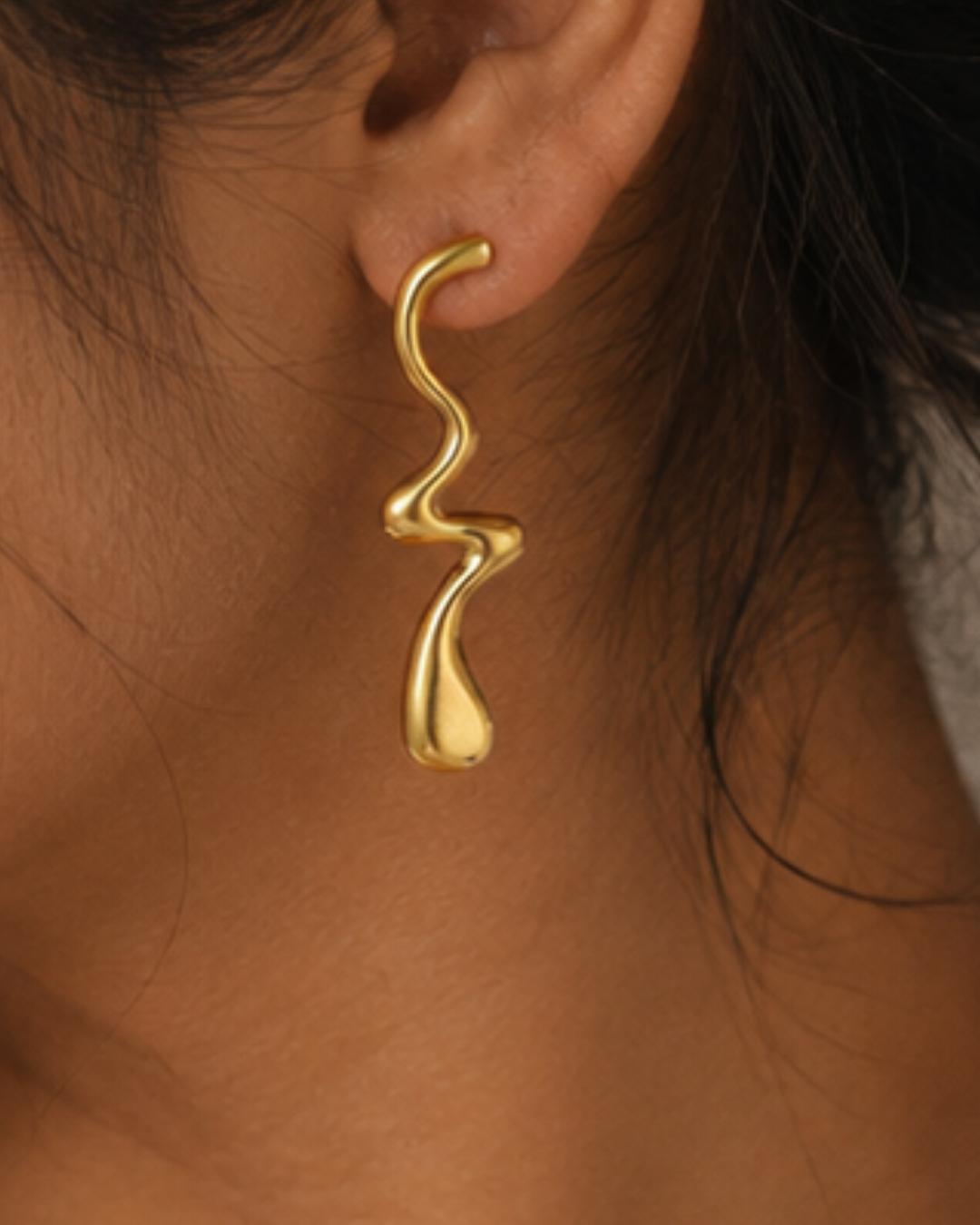 Gold Steel 18K Plated Ripple Flow Earrings For Women