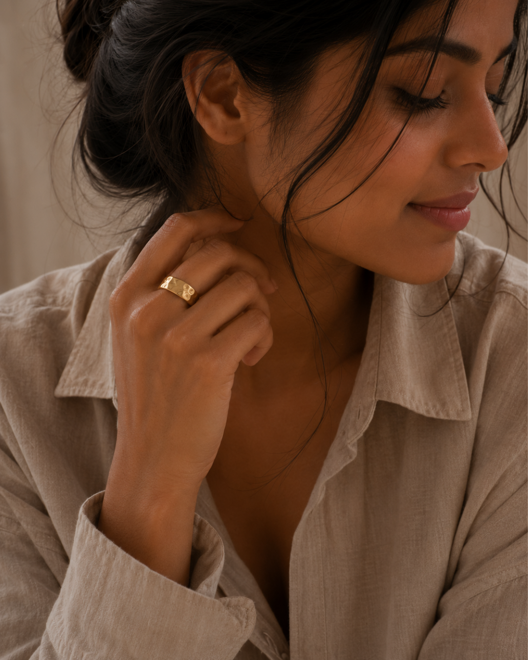 Gold 18K Plated Steel Open Sculpt Flow Ring For Women