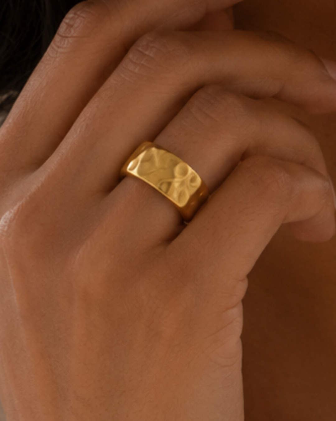 Gold 18K Plated Steel Open Sculpt Flow Ring For Women