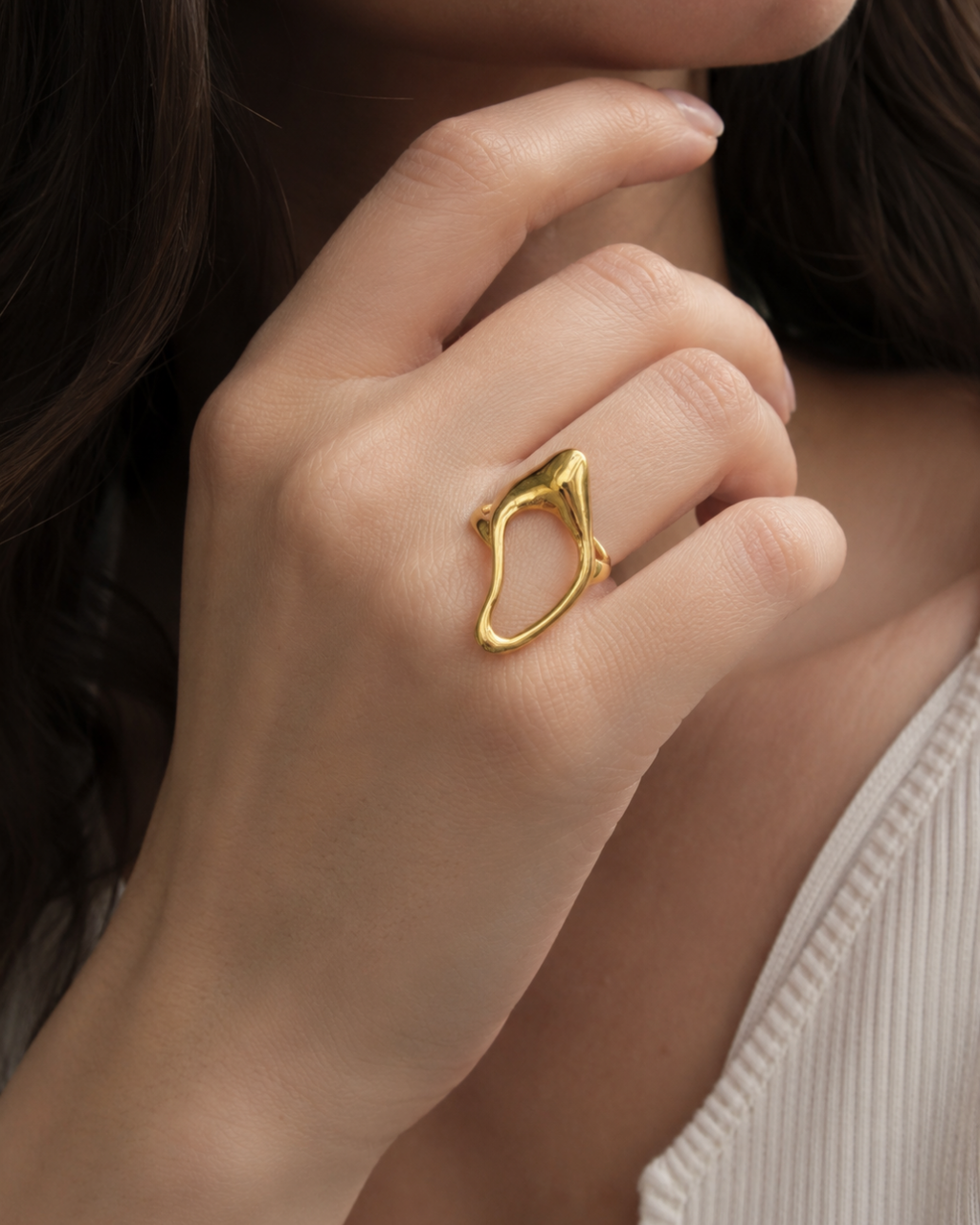 Gold Steel 18K Plated Auralis Flow Open Ring For Women