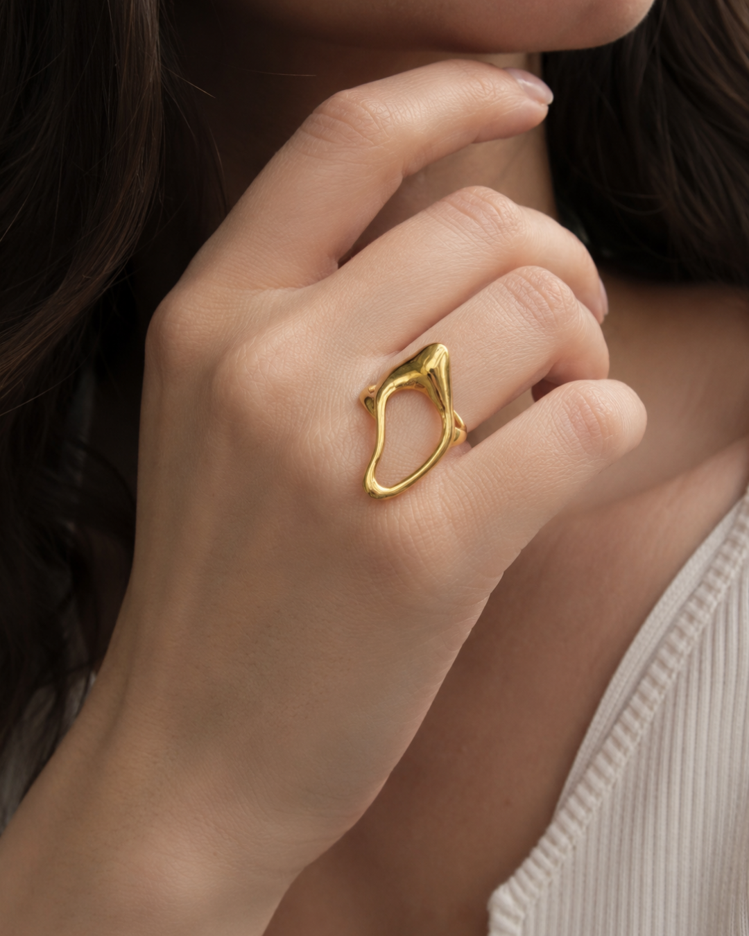Gold Steel 18K Plated Auralis Flow Open Ring For Women