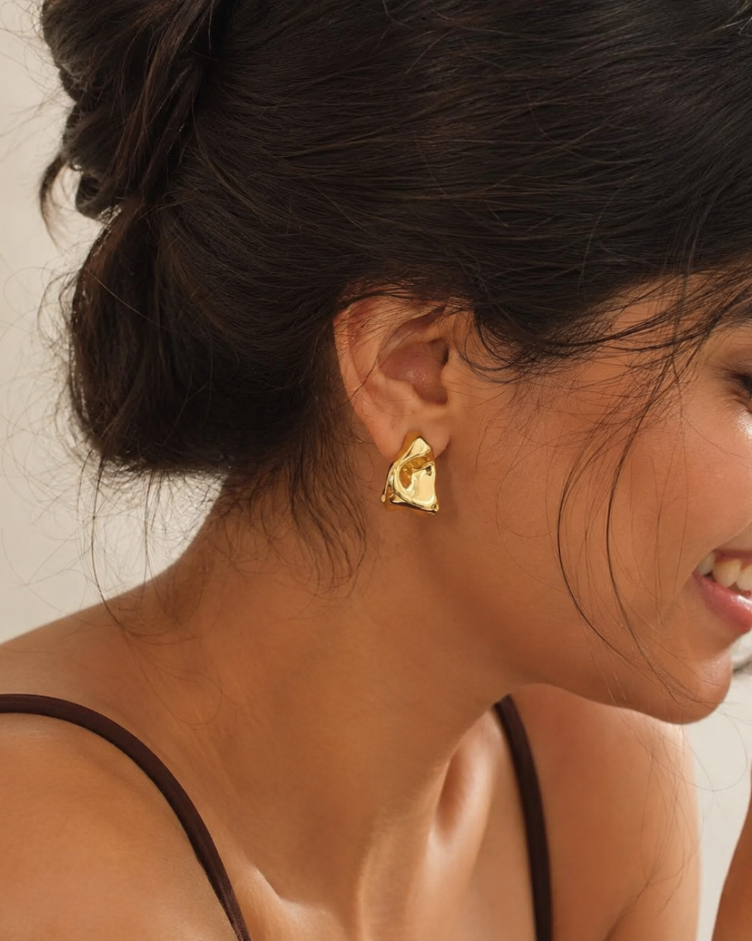 Gold 18K Plated Steel Wave Stud Earrings For Women