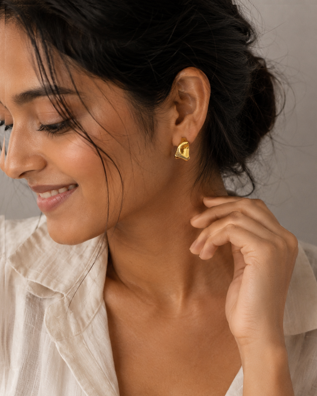 Gold 18K Plated Steel Wave Stud Earrings For Women