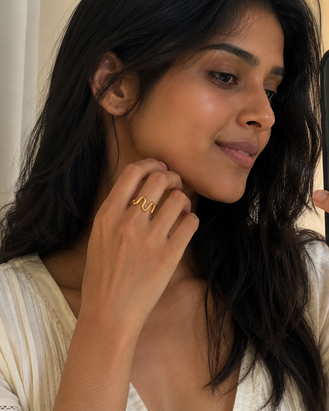 Gold Stainless Steel Minimal Curve Ring For Women