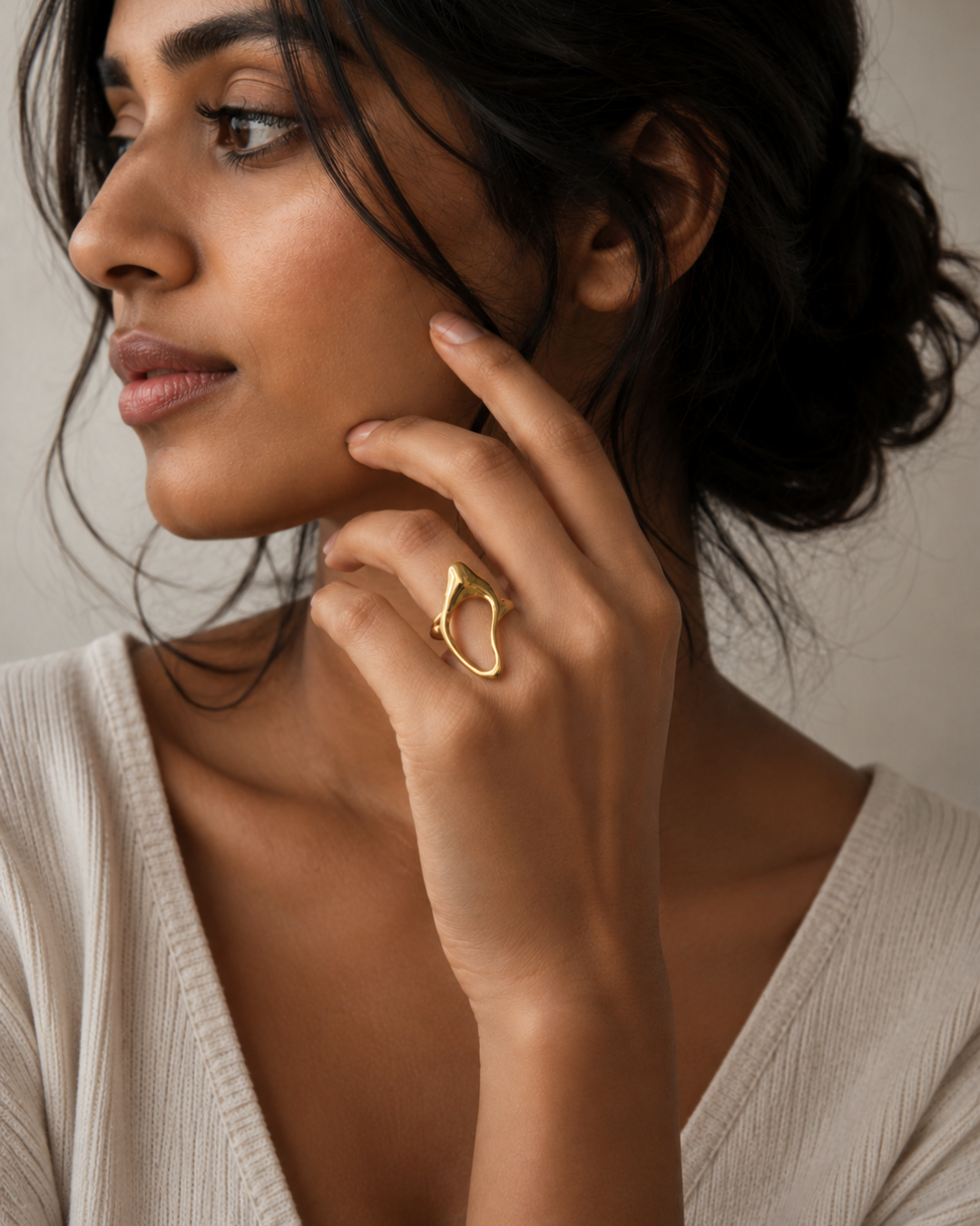 Gold Steel 18K Plated Auralis Flow Open Ring For Women