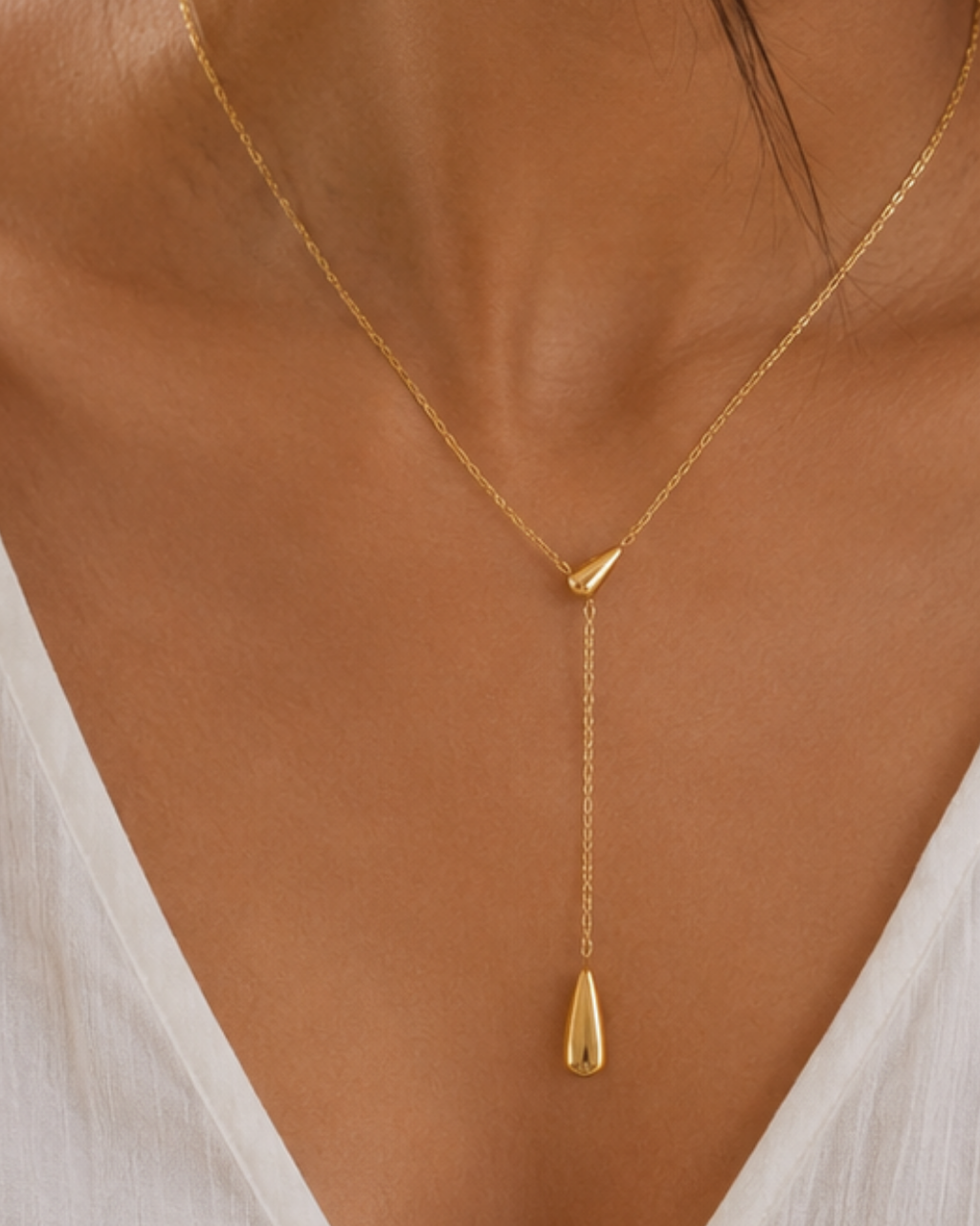 Gold 18K Plated Steel Solitaire Drop Necklace For Women