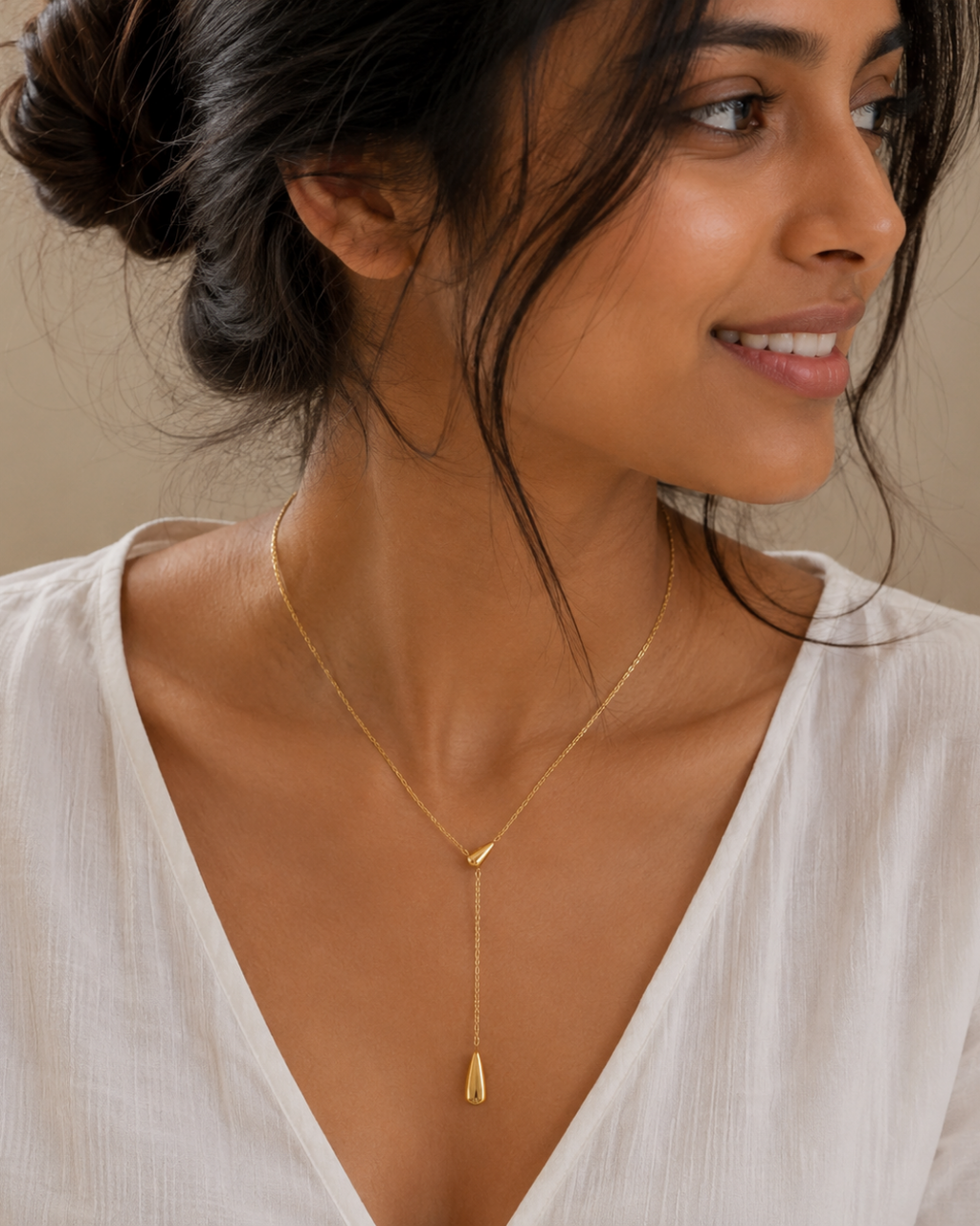 Gold 18K Plated Steel Solitaire Drop Necklace For Women