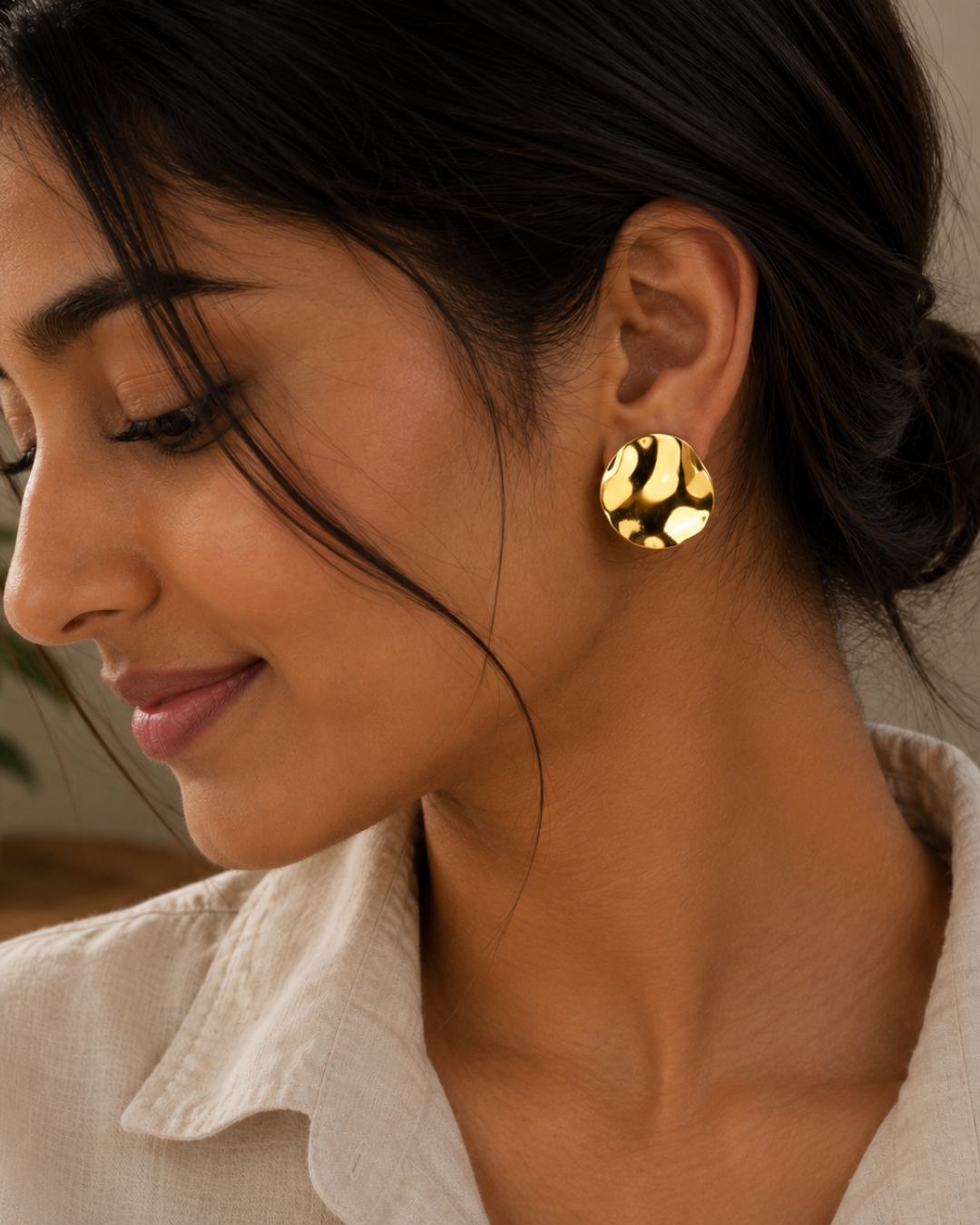 Gold Steel 18K Plated Stud Earrings For Women