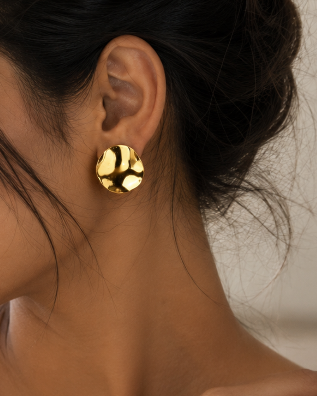 Gold Steel 18K Plated Stud Earrings For Women