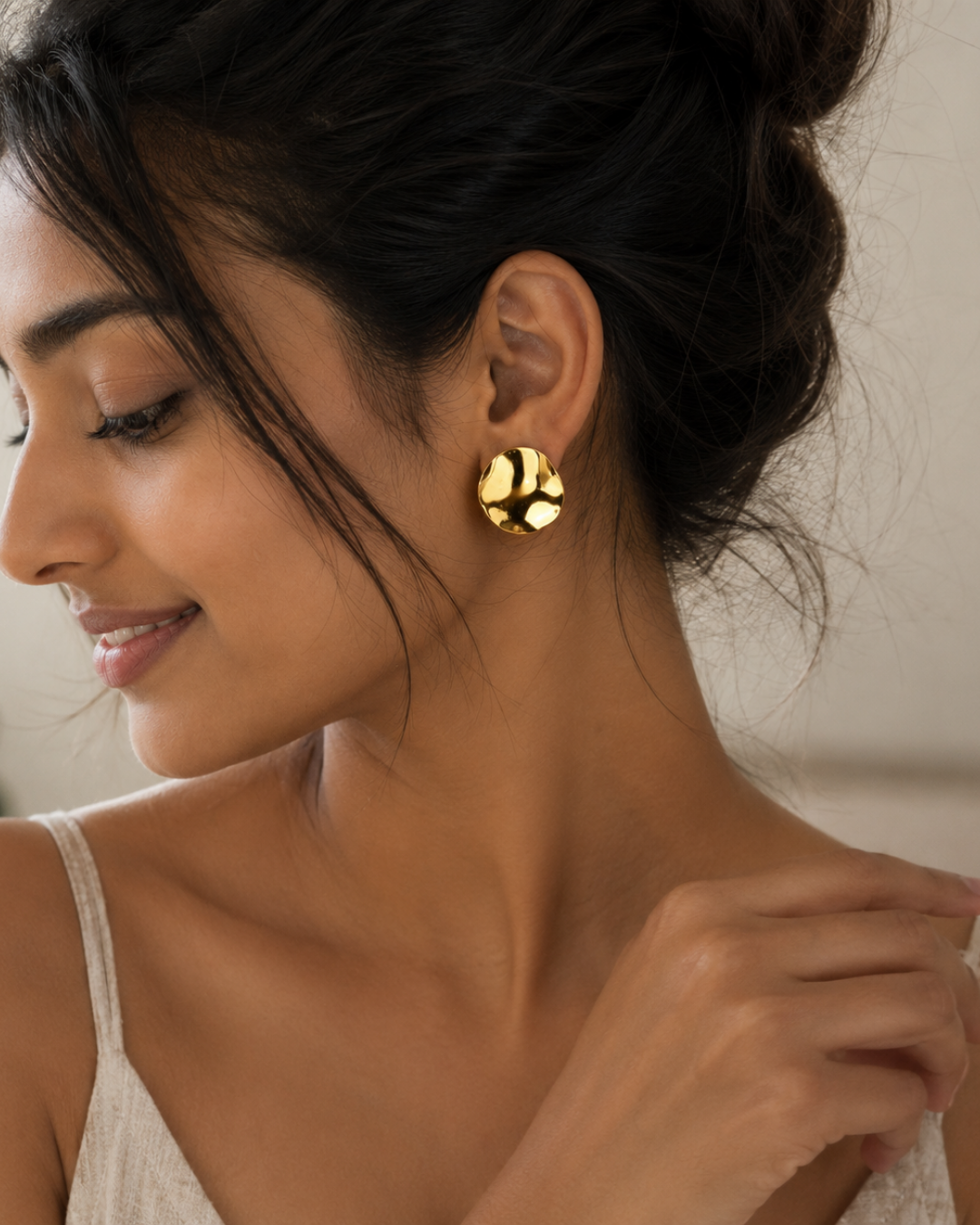 Gold Steel 18K Plated Stud Earrings For Women