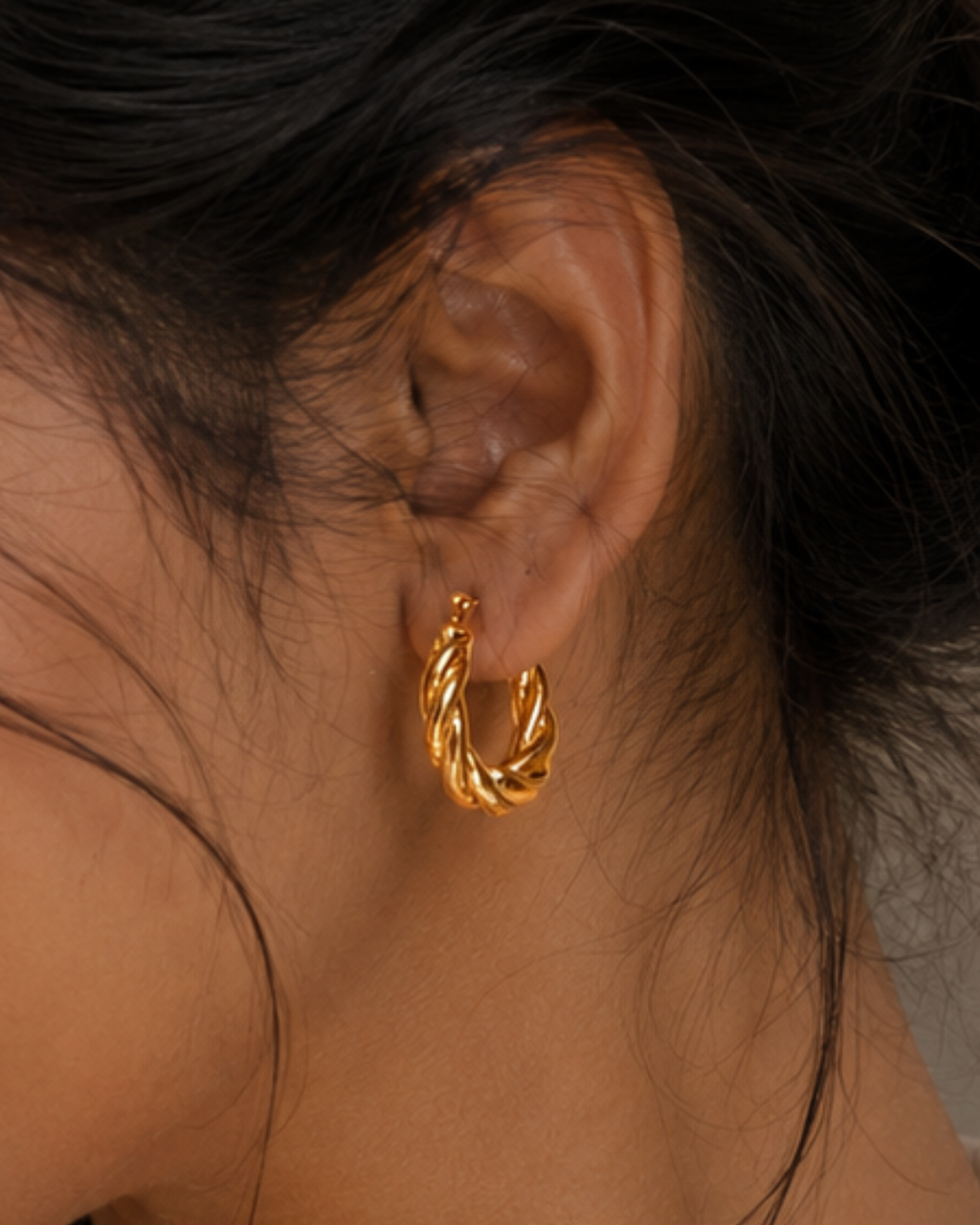 Gold Stainless Steel Twisted Zircon Inlay Stud Earrings For Women