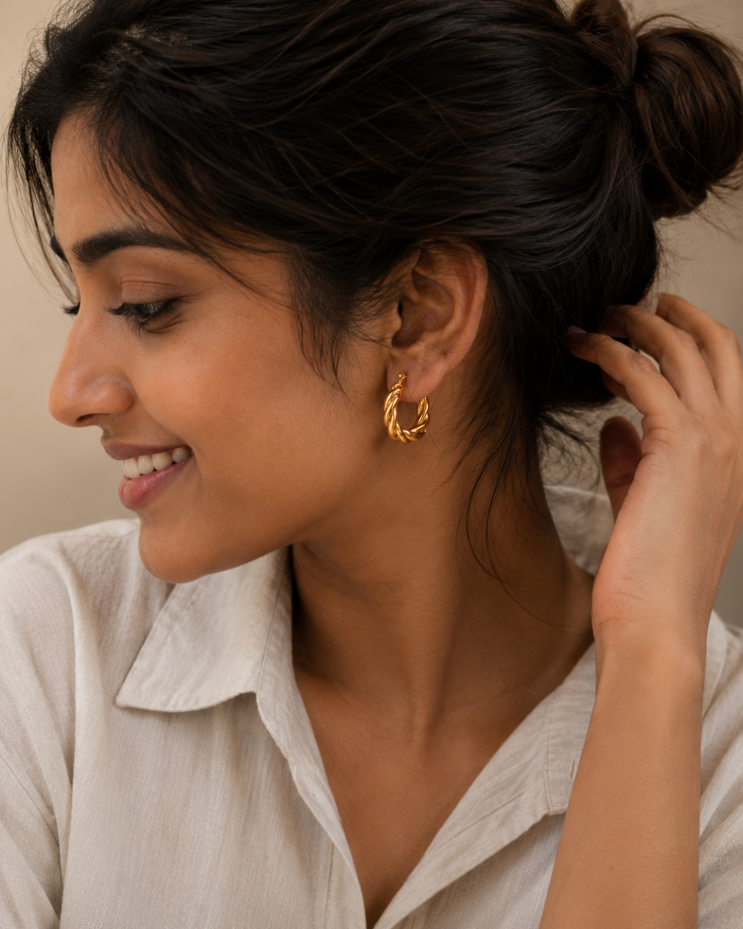 Gold Stainless Steel Twisted Zircon Inlay Stud Earrings For Women