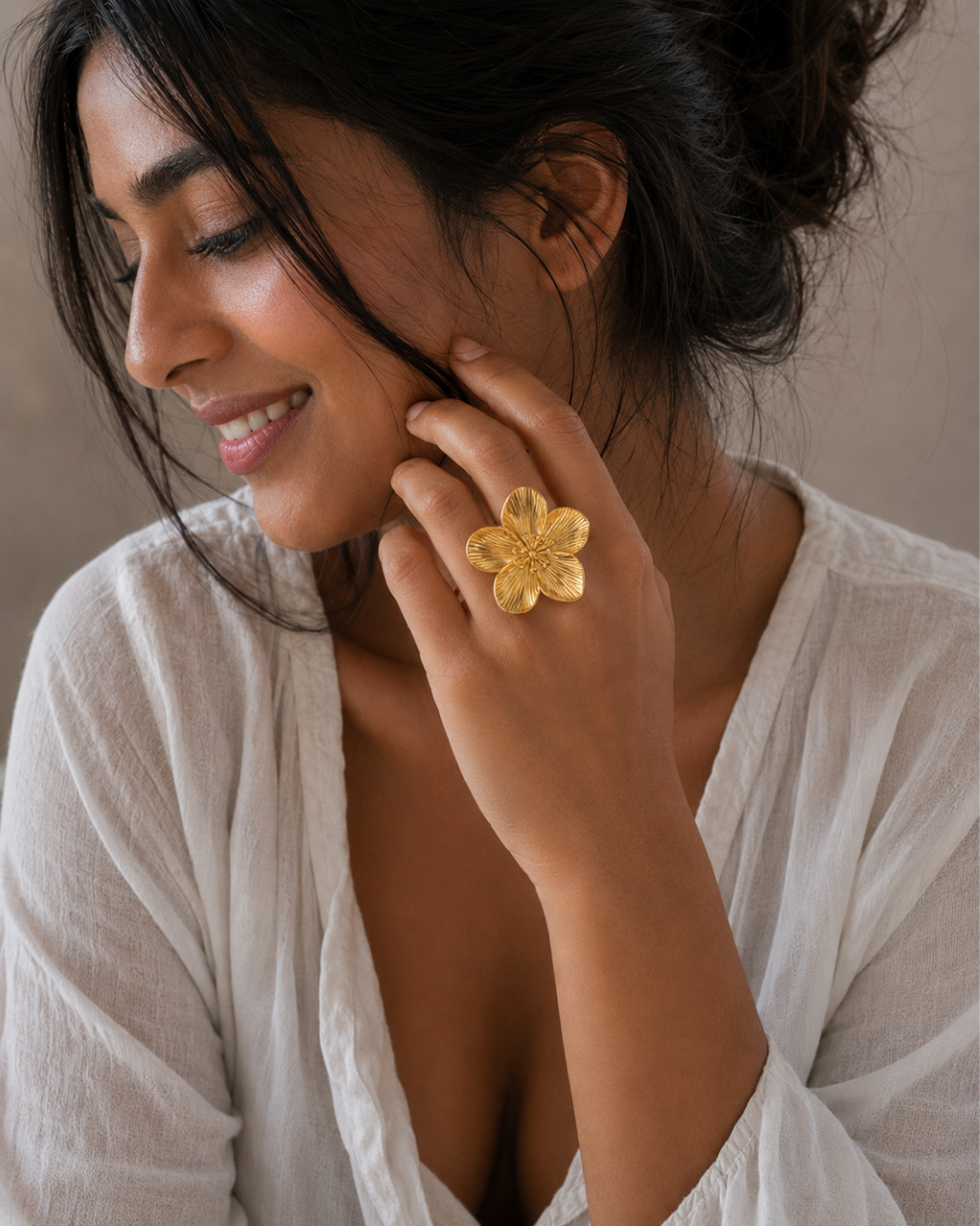 Gold 18K Plated Steel Layered Silhouette Ring For Women