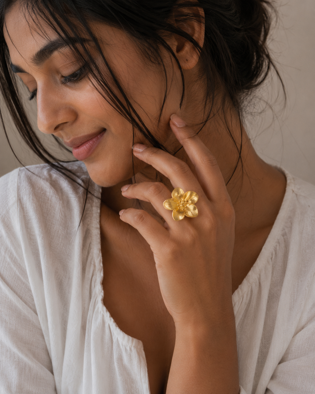 Gold 18K Plated Steel Layered Silhouette Ring For Women