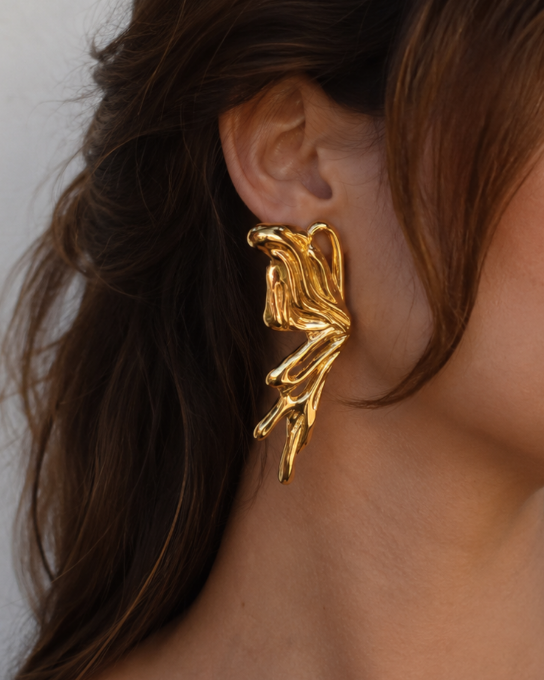 Gold Stainless Steel Sculpted Wing Earrings For Women