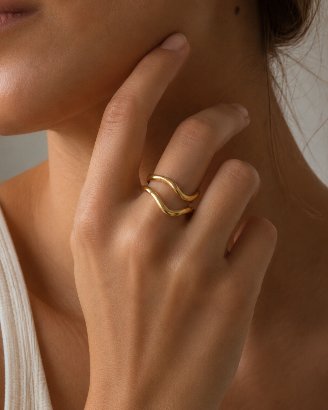 Gold 18K Plated Steel Abstract Open-Form Ring For Women