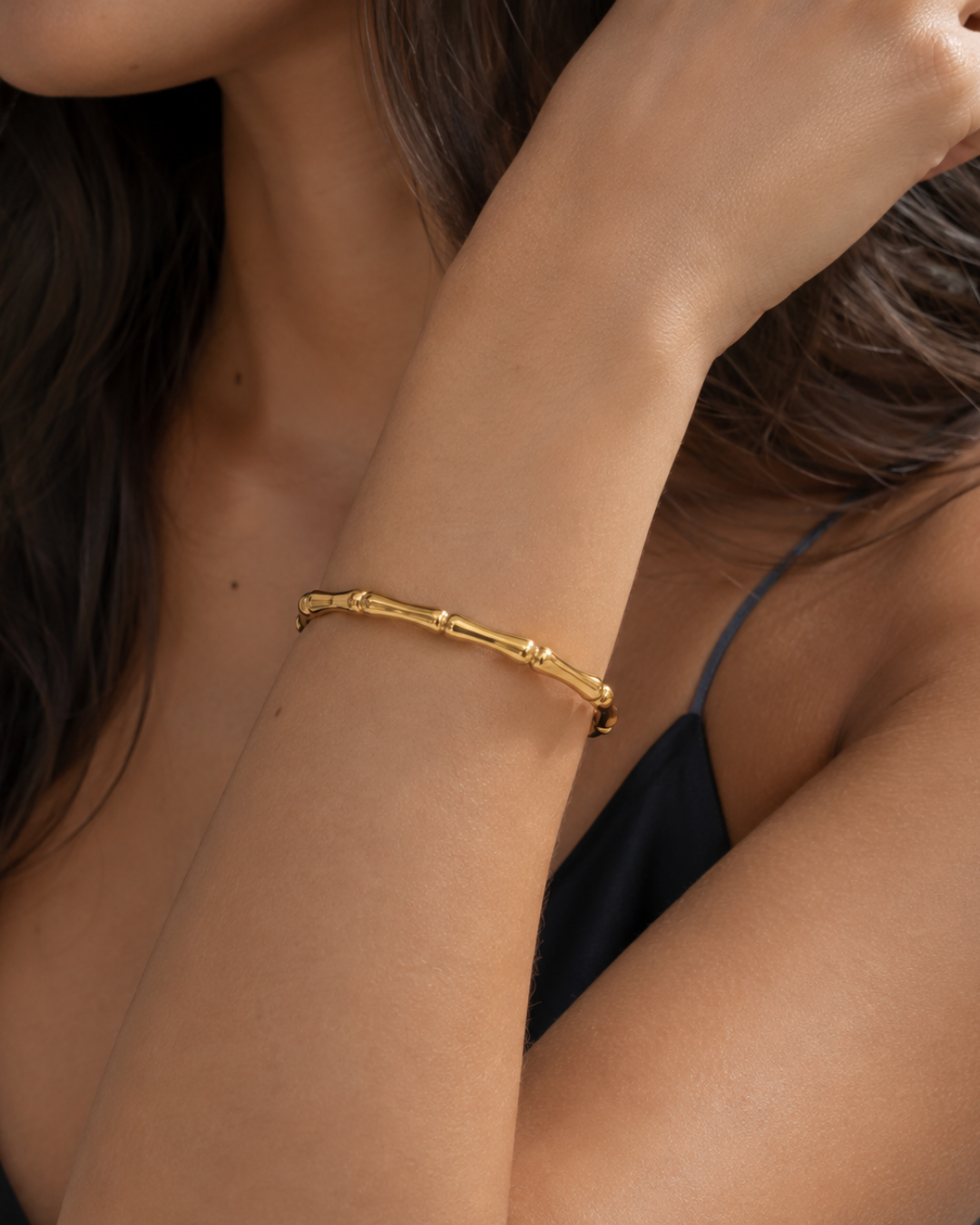 Gold Stainless Steel Articulated Bamboo Bracelet For Women