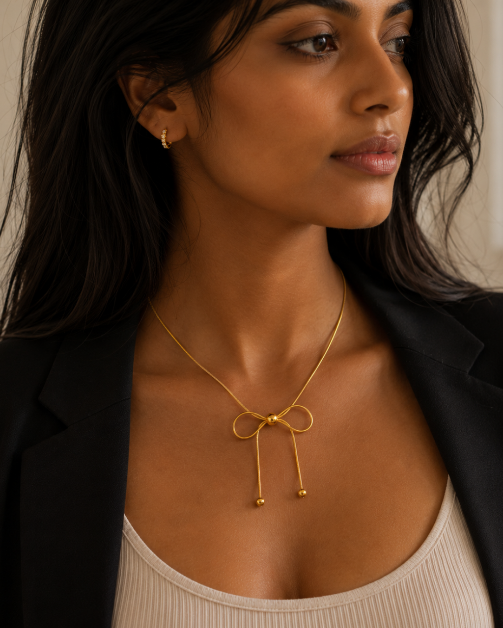 Gold 18K Plated Steel Bow Knot Necklace For Women