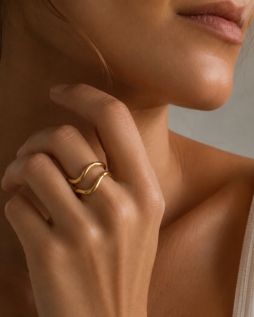 Gold 18K Plated Steel Abstract Open-Form Ring For Women