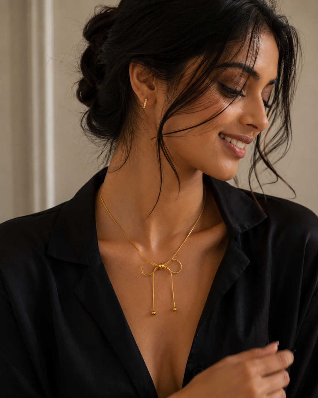Gold 18K Plated Steel Bow Knot Necklace For Women