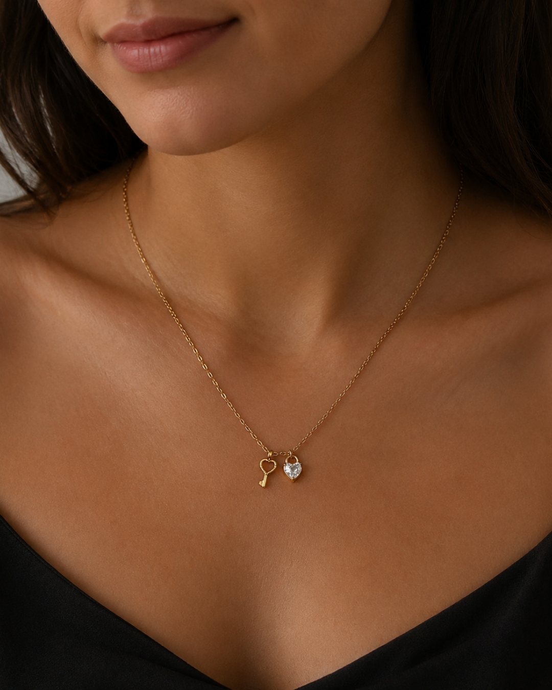 Gold Steel 18K Plated Cipher Heart Necklace For Women